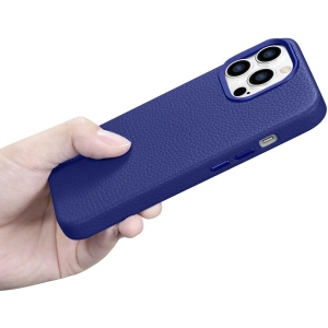 Kup Case iCarer Litchi Premium Leather MagSafe Apple iPhone 14 Pro dunkelblau - ICR367 - {ean13} - Sklep Home Screen