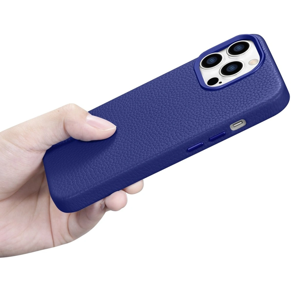 Etui iCarer Litchi Premium Leather MagSafe Apple iPhone 14 Pro ciemnoniebieski