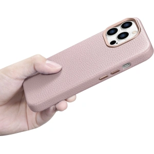 Kup Etui iCarer Litchi Premium Leather MagSafe Apple iPhone 14 Pro růžový - ICR370 - {ean13} - Sklep Home Screen