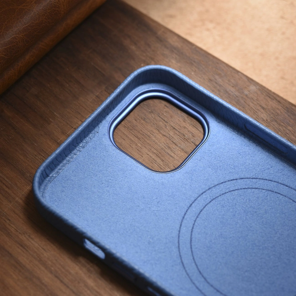 Etui iCarer Litchi Premium Leather MagSafe Apple iPhone 14 Plus / 15 Plus jasnoniebieski