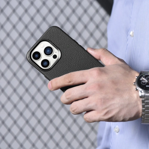 Kup Case iCarer Litchi Premium Leder MagSafe Apple iPhone 14 Pro Max schwarz - ICR376 - {ean13} - Sklep Home Screen