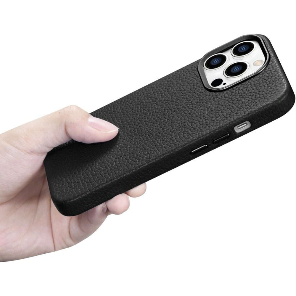 Etui iCarer Litchi Premium Leather MagSafe Apple iPhone 14 Pro Max czarny