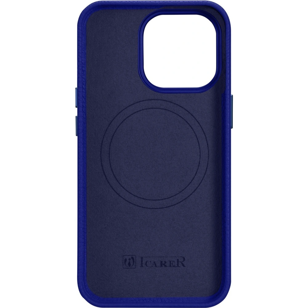 Etui iCarer Litchi Premium Leather MagSafe Apple iPhone 14 Pro Max ciemnoniebieski
