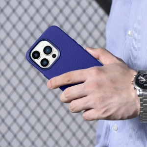 Kup Etui iCarer Litchi Premium Leather MagSafe Apple iPhone 14 Pro Max tmavě modrá - ICR377 - {ean13} - Sklep Home Screen
