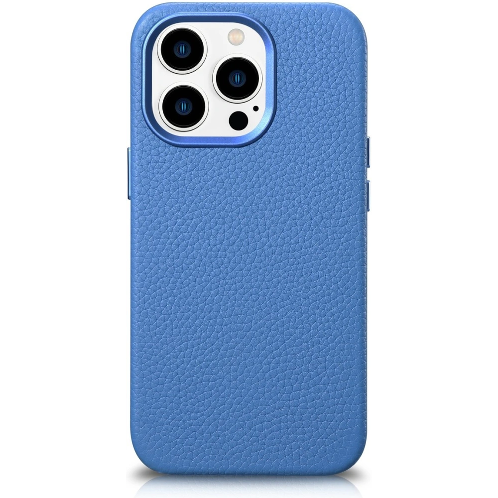 Etui iCarer Litchi Premium Leather MagSafe Apple iPhone 14 Pro Max jasnoniebieski