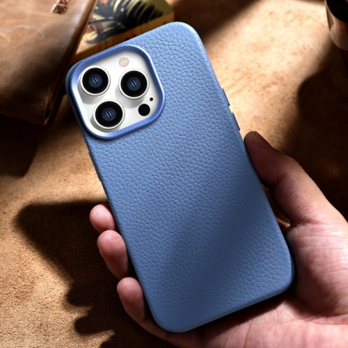 Kup Case iCarer Litchi Premium Leder MagSafe Apple iPhone 14 Pro Max hellblau - ICR378 - {ean13} - Sklep Home Screen