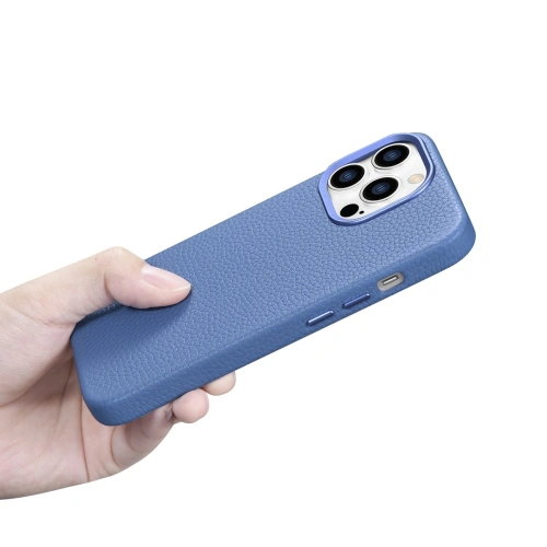 Kup Case iCarer Litchi Premium Leder MagSafe Apple iPhone 14 Pro Max hellblau - ICR378 - {ean13} - Sklep Home Screen