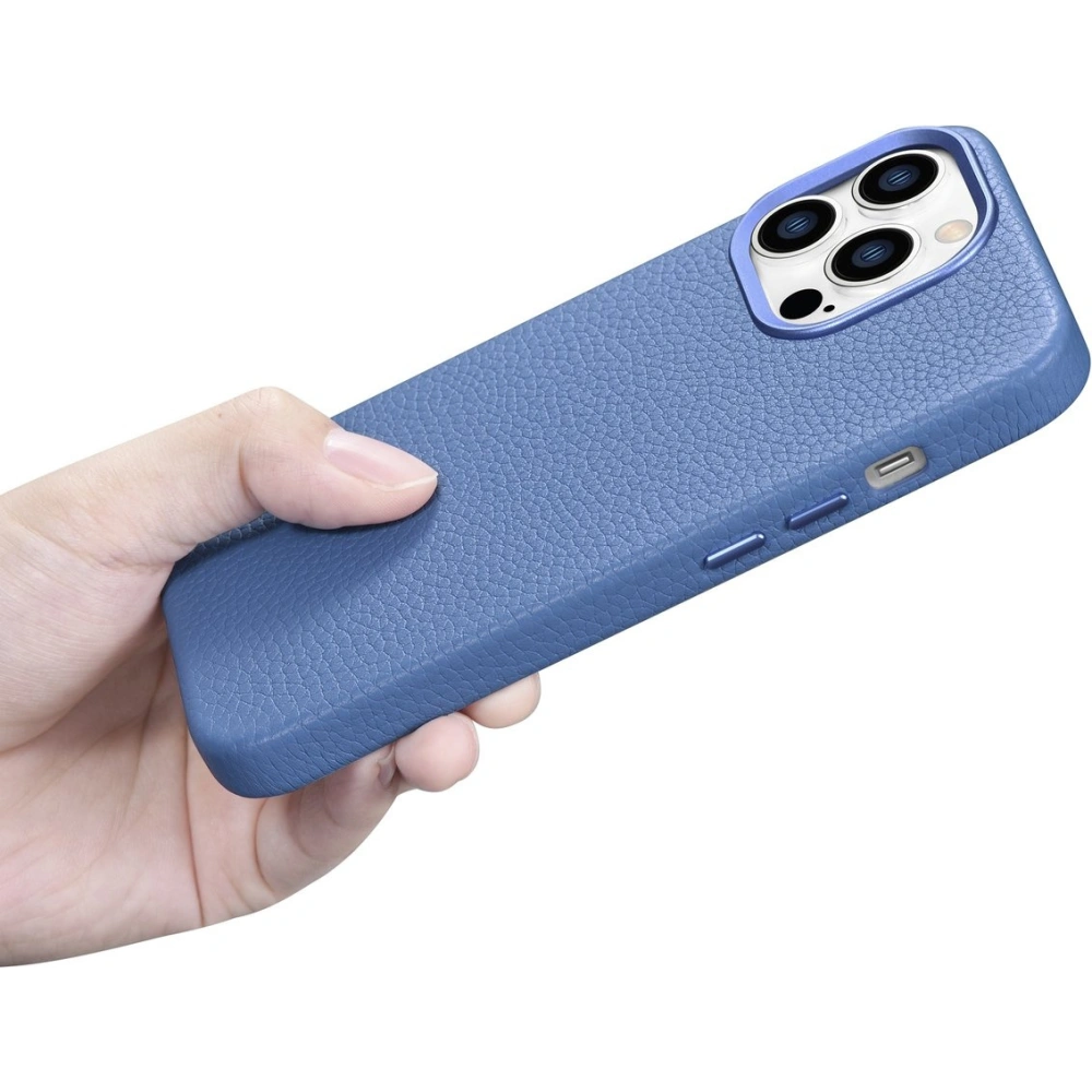 Etui iCarer Litchi Premium Leather MagSafe Apple iPhone 14 Pro Max jasnoniebieski