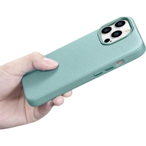 Kup Etui iCarer Litchi Premium Leather MagSafe Apple iPhone 14 Pro Max zelená - ICR379 - {ean13} - Sklep Home Screen