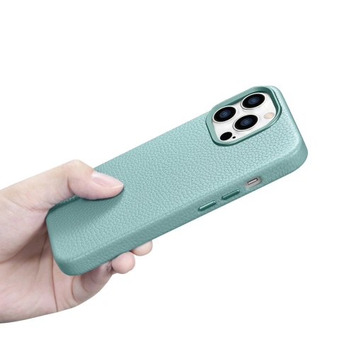 Kup Etui iCarer Litchi Premium Leather MagSafe Apple iPhone 14 Pro Max zöld - ICR379 - {ean13} - Sklep Home Screen