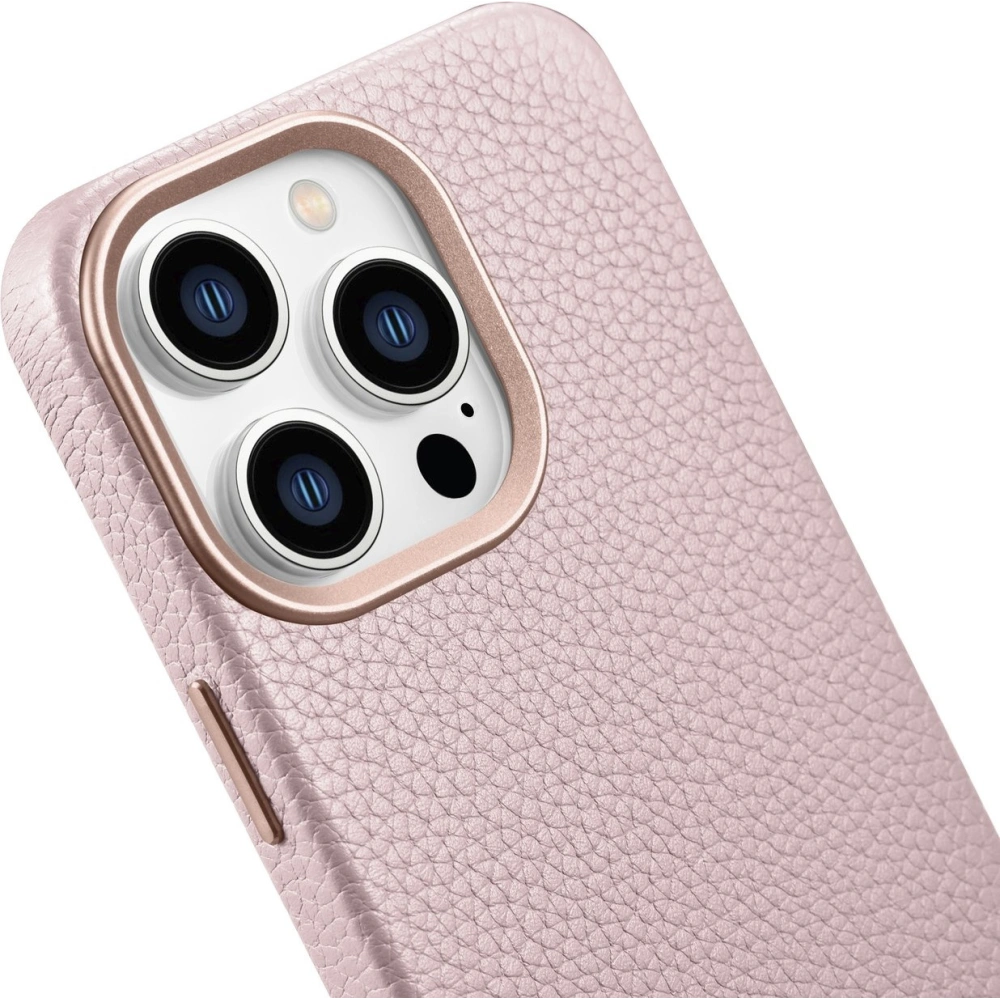 Etui iCarer Litchi Premium Leather MagSafe Apple iPhone 14 Pro Max różowy