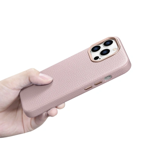 Kup Etui iCarer Litchi Premium Bőr MagSafe Apple iPhone 14 Pro Max rózsaszín - ICR380 - {ean13} - Sklep Home Screen