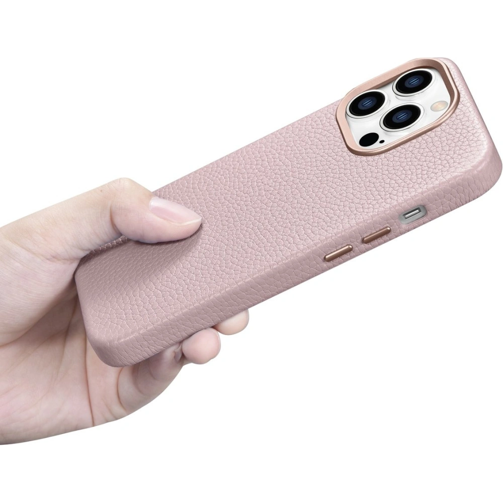 Etui iCarer Litchi Premium Leather MagSafe Apple iPhone 14 Pro Max różowy
