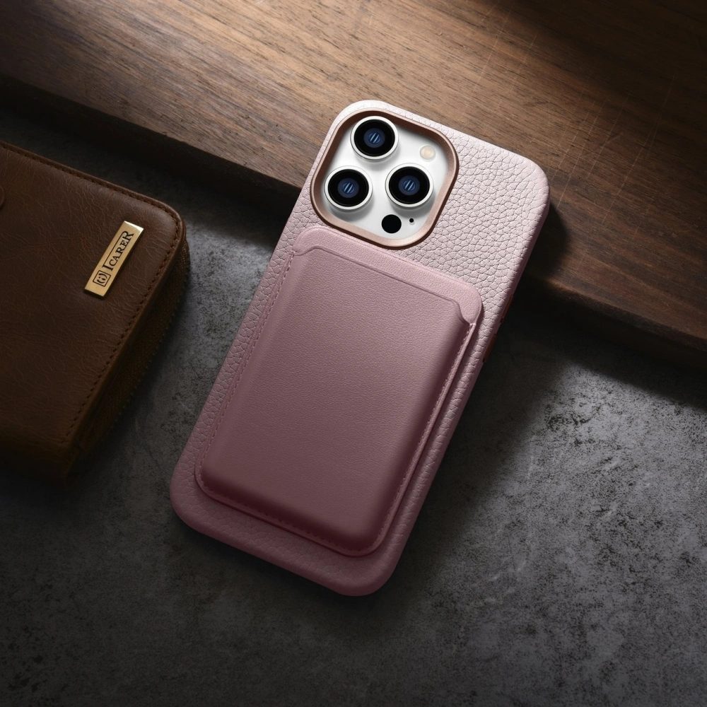 Etui iCarer Litchi Premium Leather MagSafe Apple iPhone 14 Pro Max różowy