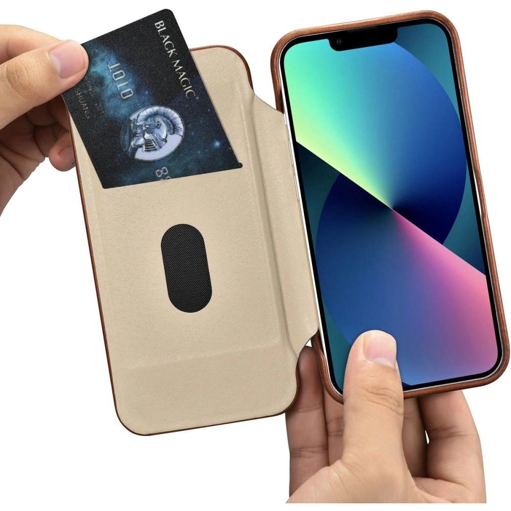 Etui iCarer CE Oil Wax Premium Leather Folio MagSafe Apple iPhone 14 brązowy