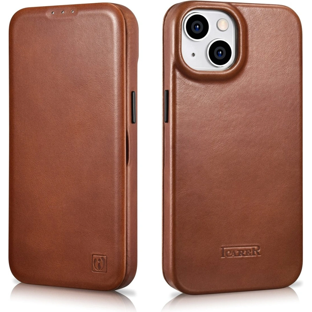 Etui iCarer CE Oil Wax Premium Leather Folio MagSafe Apple iPhone 14 brązowy