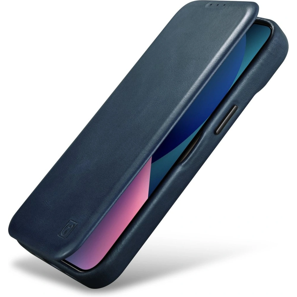 Etui iCarer CE Oil Wax Premium Leather Folio MagSafe Apple iPhone 14 niebieski