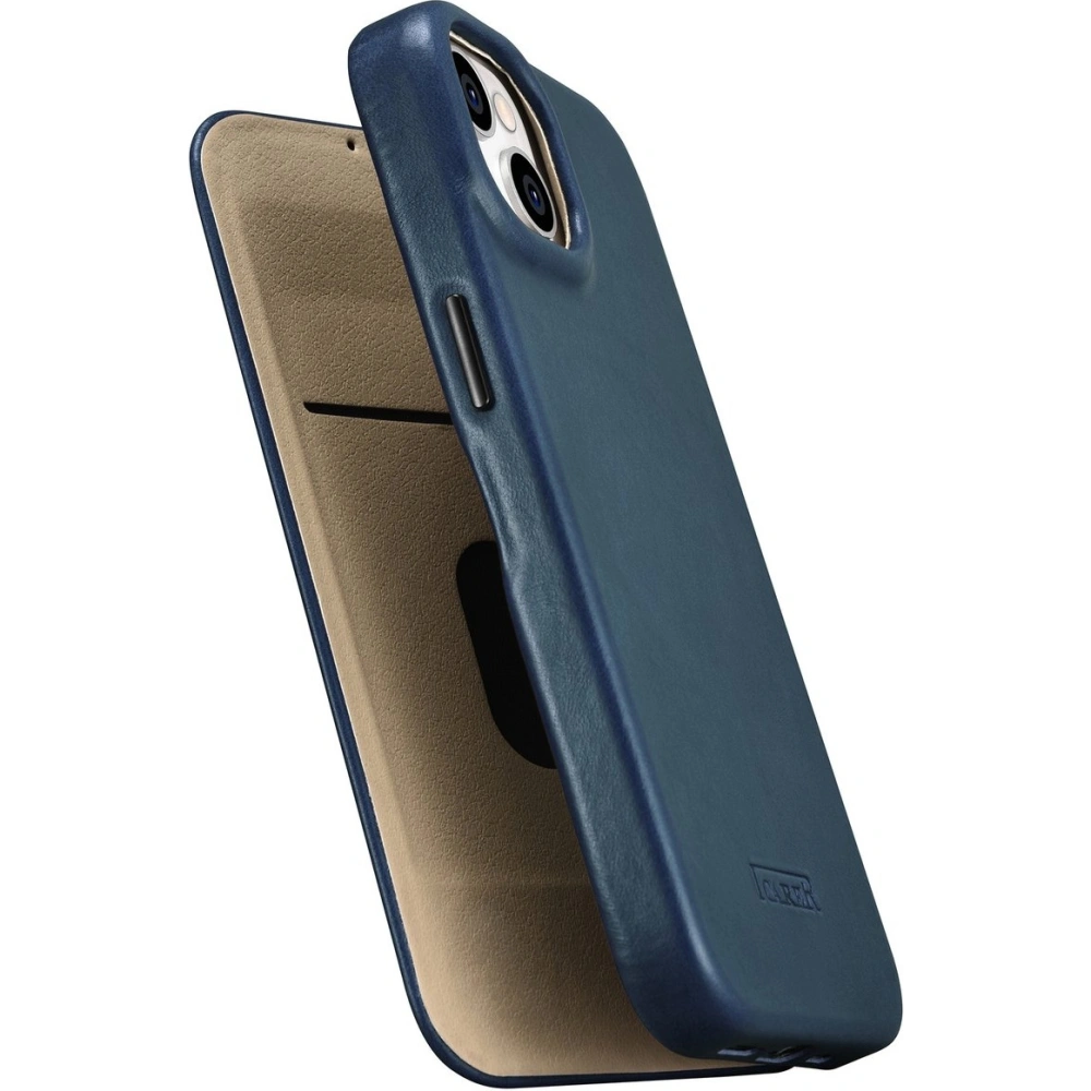 Etui iCarer CE Oil Wax Premium Leather Folio MagSafe Apple iPhone 14 niebieski