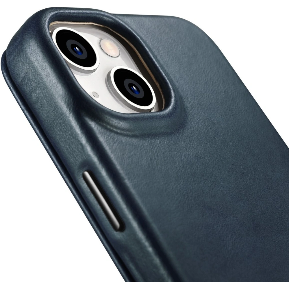 Etui iCarer CE Oil Wax Premium Leather Folio MagSafe Apple iPhone 14 niebieski