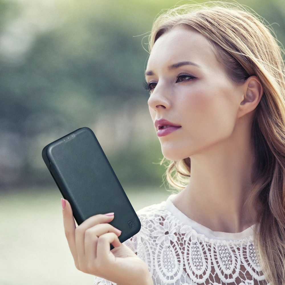 Etui iCarer CE Oil Wax Premium Leather Folio MagSafe Apple iPhone 14 niebieski