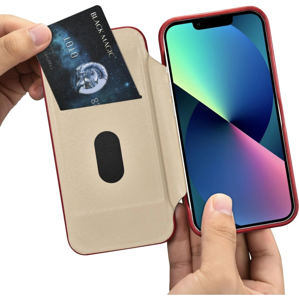 Etui iCarer CE Oil Wax Premium Leather Folio MagSafe Apple iPhone 14 czerwony