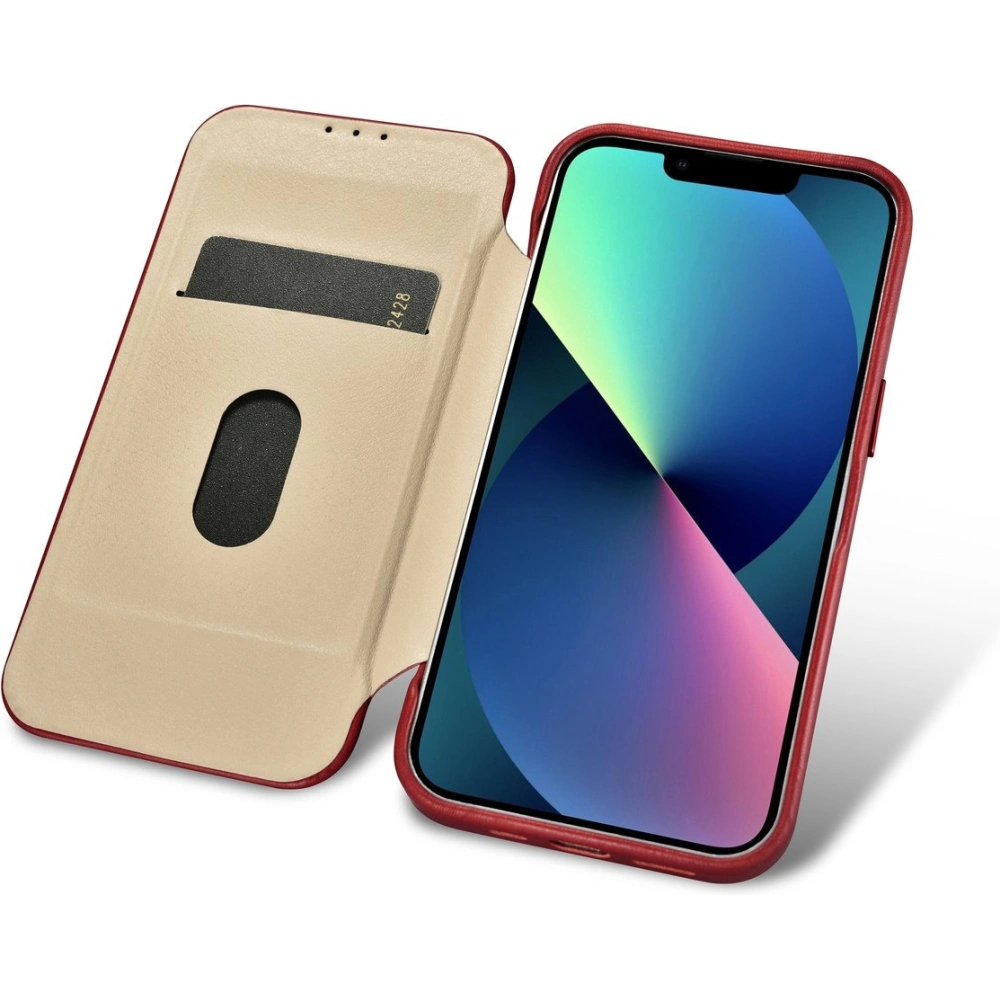Etui iCarer CE Oil Wax Premium Leather Folio MagSafe Apple iPhone 14 czerwony