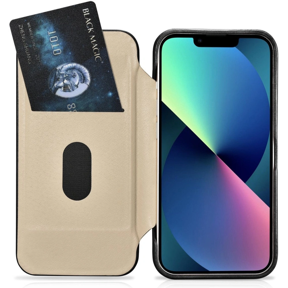 Etui iCarer CE Oil Wax Premium Leather Folio MagSafe Apple iPhone 14 Pro czarny