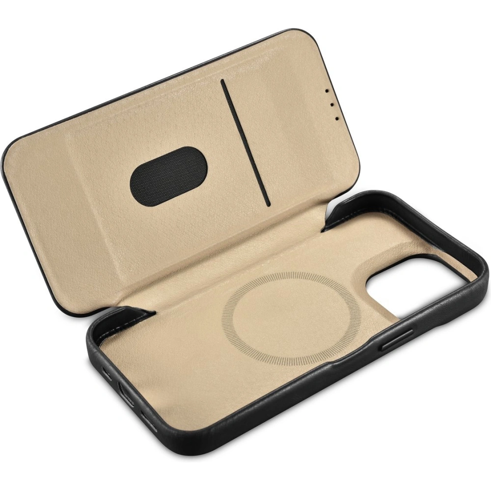Etui iCarer CE Oil Wax Premium Leather Folio MagSafe Apple iPhone 14 Pro czarny
