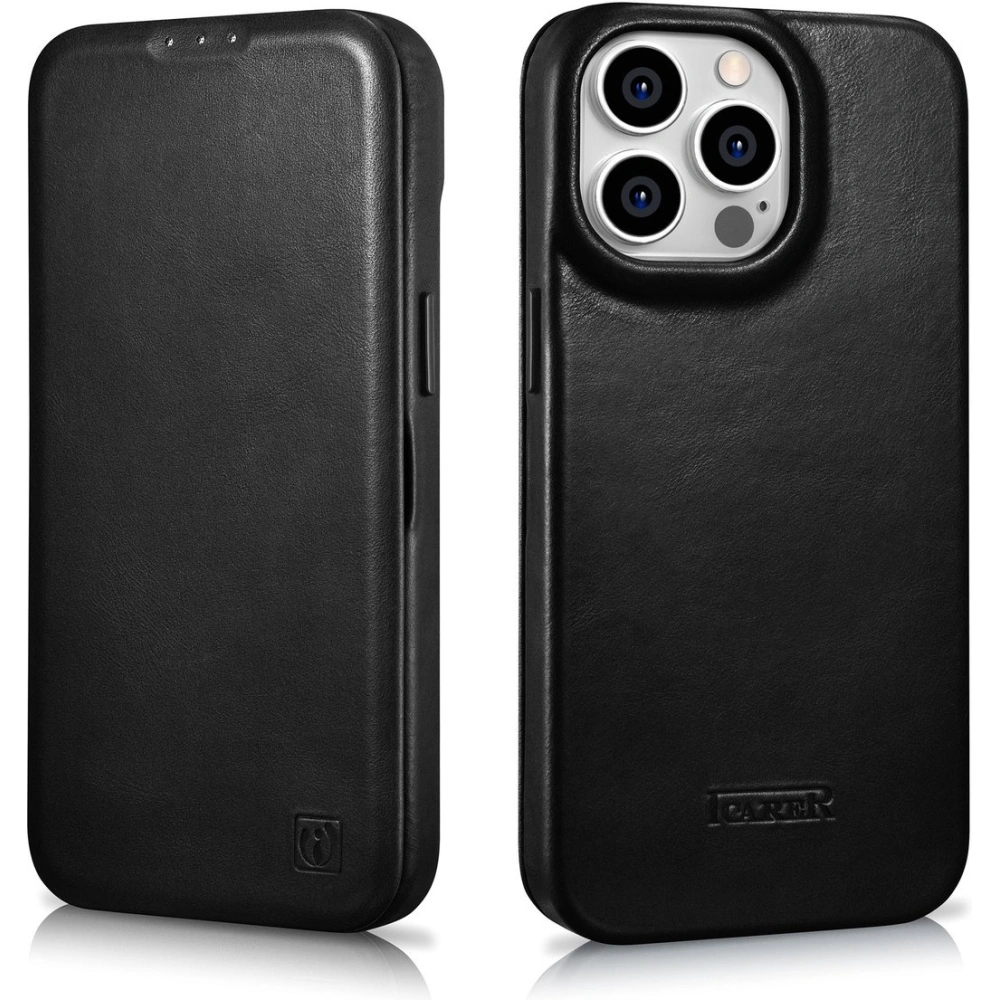 Etui iCarer CE Oil Wax Premium Leather Folio MagSafe Apple iPhone 14 Pro czarny