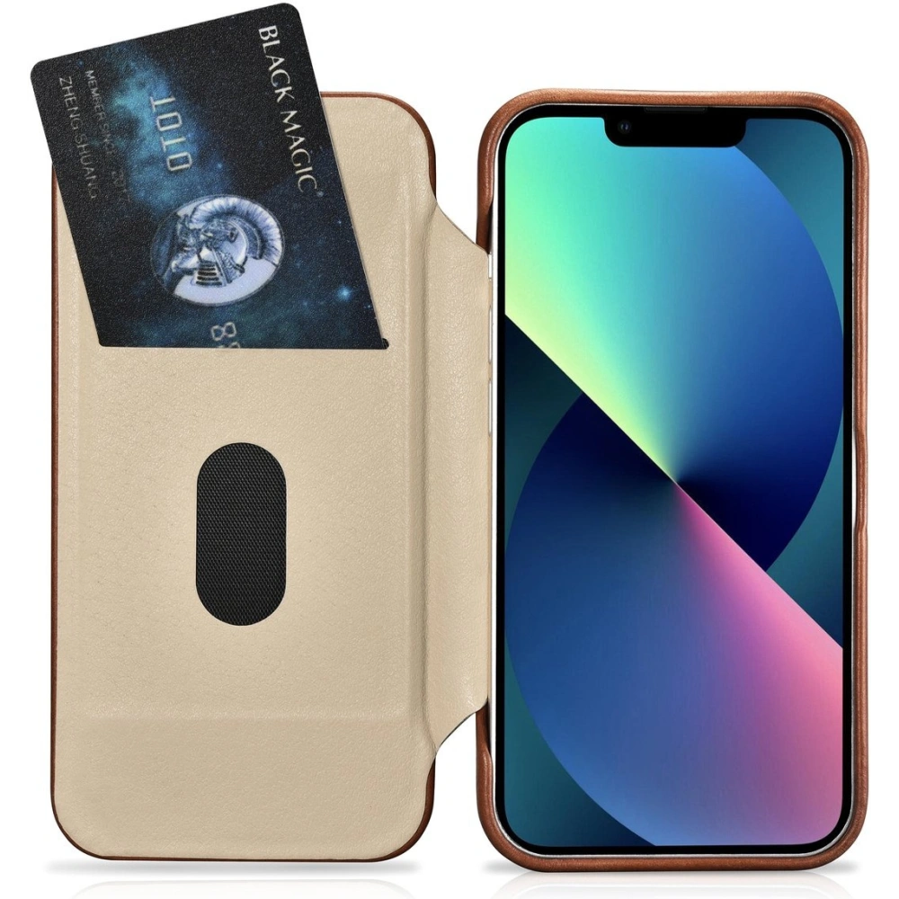 Etui iCarer CE Oil Wax Premium Leather Folio MagSafe Apple iPhone 14 Pro brązowy