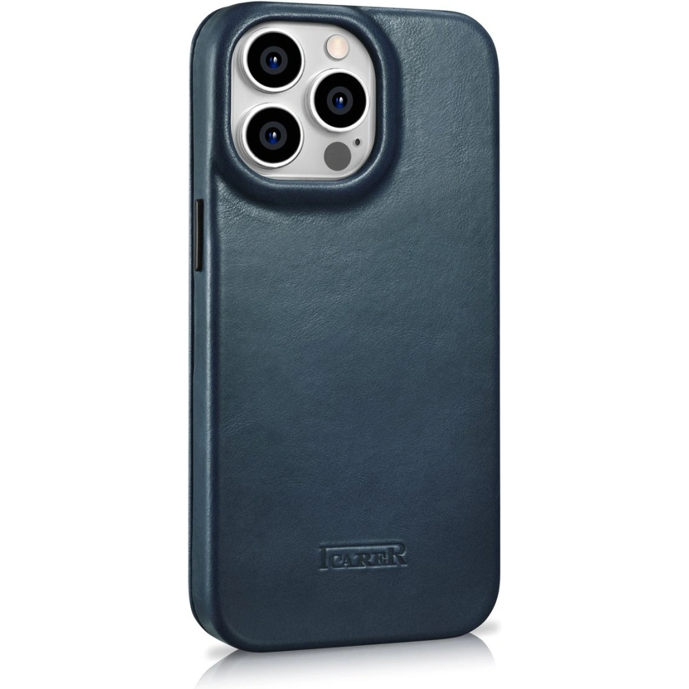 Etui iCarer CE Oil Wax Premium Leather Folio MagSafe Apple iPhone 14 Pro niebieski