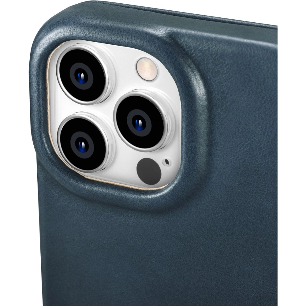 Etui iCarer CE Oil Wax Premium Leather Folio MagSafe Apple iPhone 14 Pro niebieski