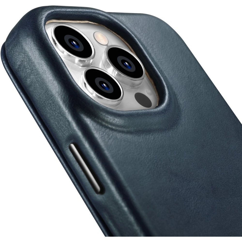 Etui iCarer CE Oil Wax Premium Leather Folio MagSafe Apple iPhone 14 Pro niebieski