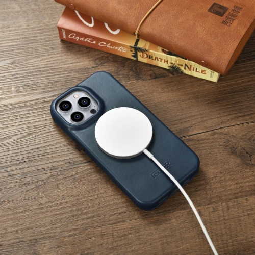 Kup Etui iCarer CE Olaj Wax Prémium Bőr Folio MagSafe Apple iPhone 14 Pro kék - ICR387 - {ean13} - Sklep Home Screen
