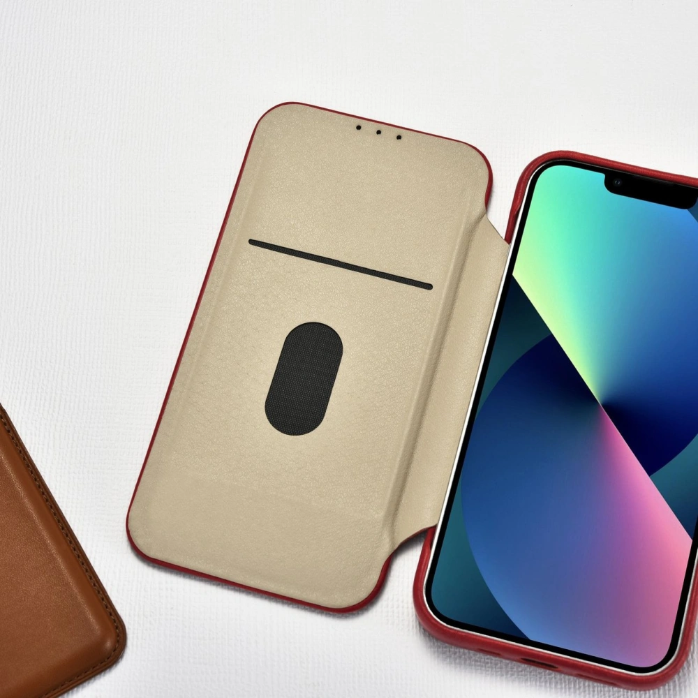 Etui iCarer CE Oil Wax Premium Leather Folio MagSafe Apple iPhone 14 Pro czerwony