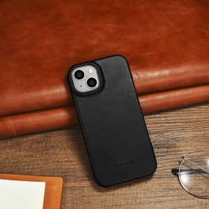 Kup Husă iCarer CE Oil Wax Premium Leather Folio MagSafe Apple iPhone 14 Plus / 15 Plus negru - ICR389 - {ean13} - Sklep Home Screen