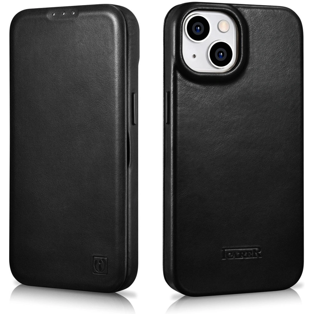 Etui iCarer CE Oil Wax Premium Leather Folio MagSafe Apple iPhone 14 Plus / 15 Plus czarny