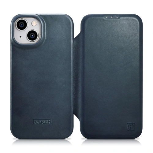 Kup Case iCarer CE Oil Wax Premium Leather Folio MagSafe Apple iPhone 14 Plus / 15 Plus blau - ICR391 - {ean13} - Sklep Home Screen