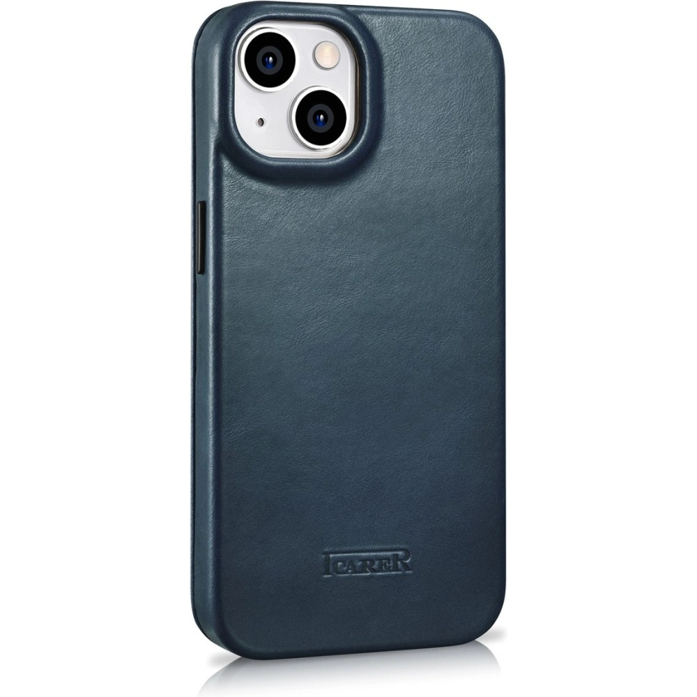 Etui iCarer CE Oil Wax Premium Leather Folio MagSafe Apple iPhone 14 Plus / 15 Plus niebieski