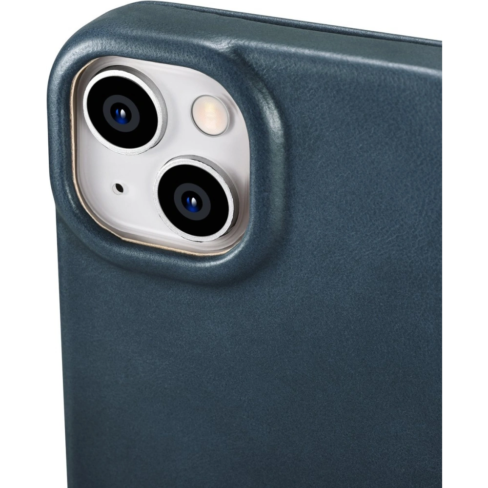 Etui iCarer CE Oil Wax Premium Leather Folio MagSafe Apple iPhone 14 Plus / 15 Plus niebieski