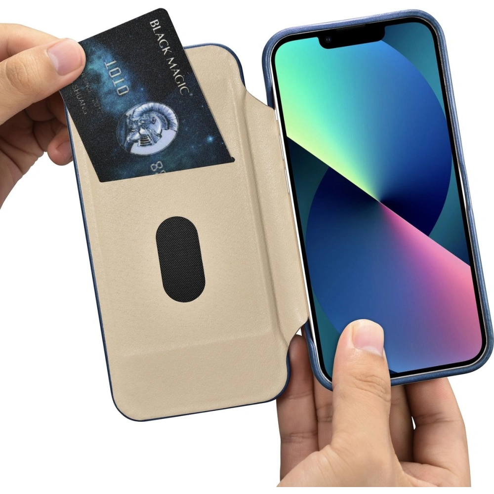 Etui iCarer CE Oil Wax Premium Leather Folio MagSafe Apple iPhone 14 Plus / 15 Plus niebieski