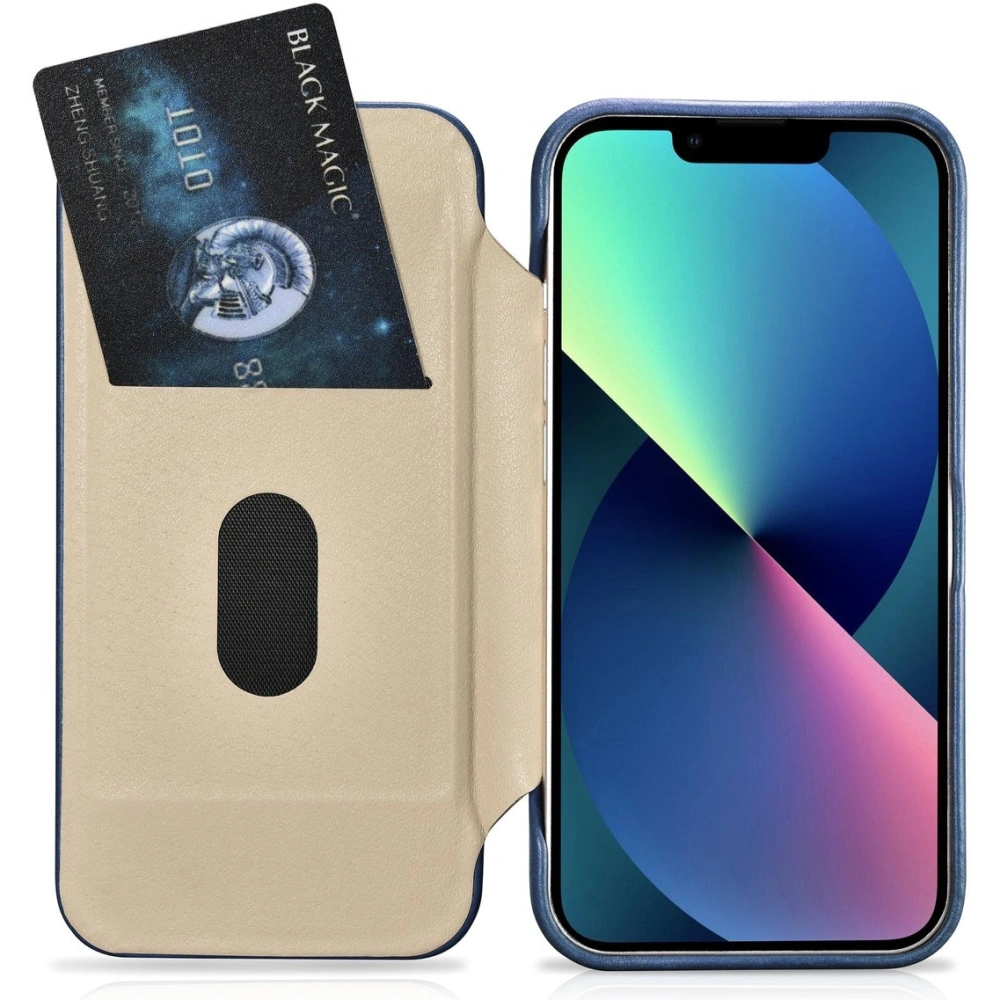 Etui iCarer CE Oil Wax Premium Leather Folio MagSafe Apple iPhone 14 Plus / 15 Plus niebieski