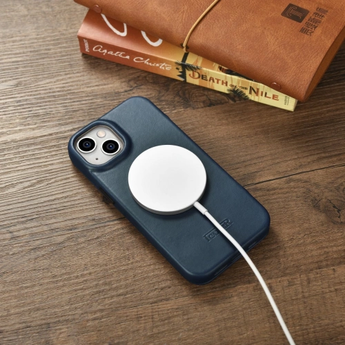 Kup Case iCarer CE Oil Wax Premium Leather Folio MagSafe Apple iPhone 14 Plus / 15 Plus blau - ICR391 - {ean13} - Sklep Home Screen