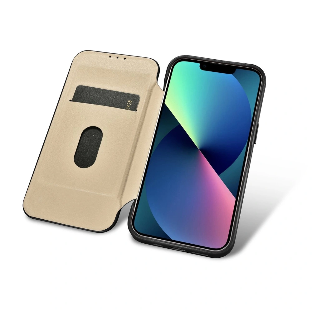 Etui iCarer CE Oil Wax Premium Leather Folio MagSafe Apple iPhone 14 Pro Max czarny