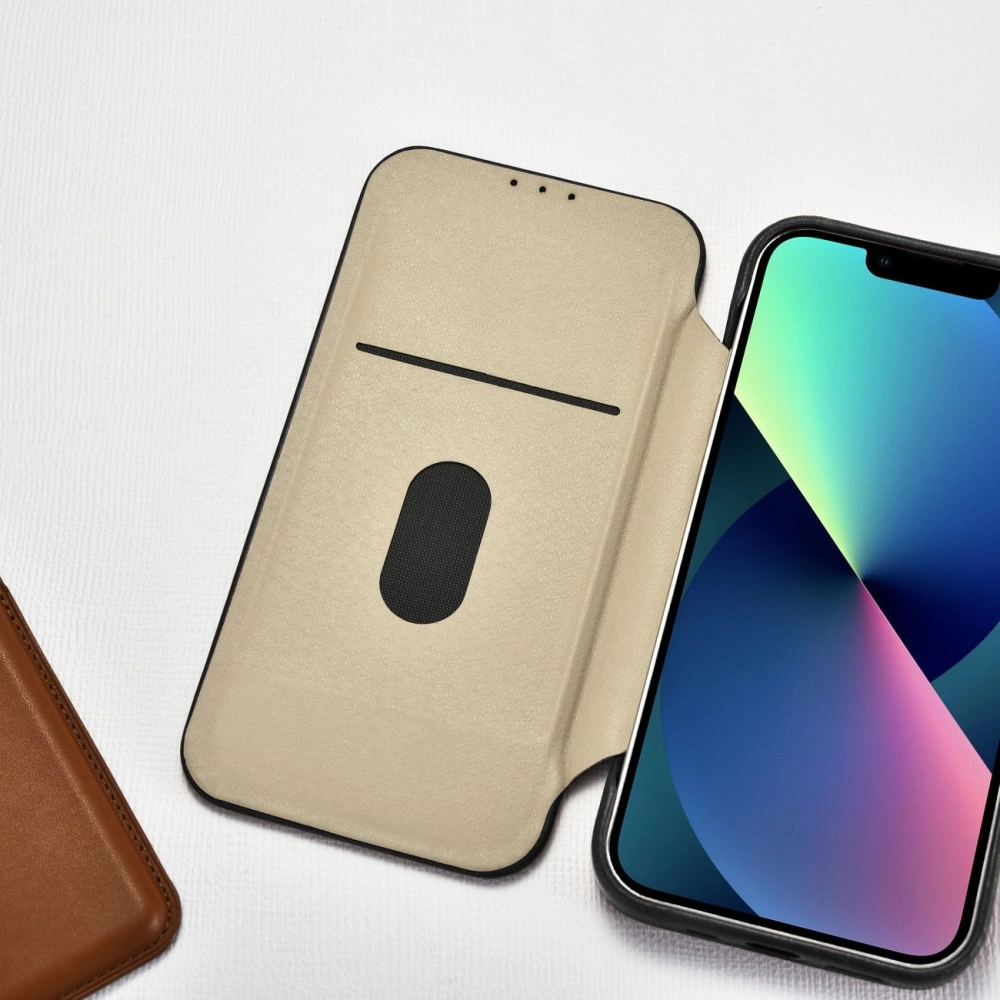 Etui iCarer CE Oil Wax Premium Leather Folio MagSafe Apple iPhone 14 Pro Max czarny