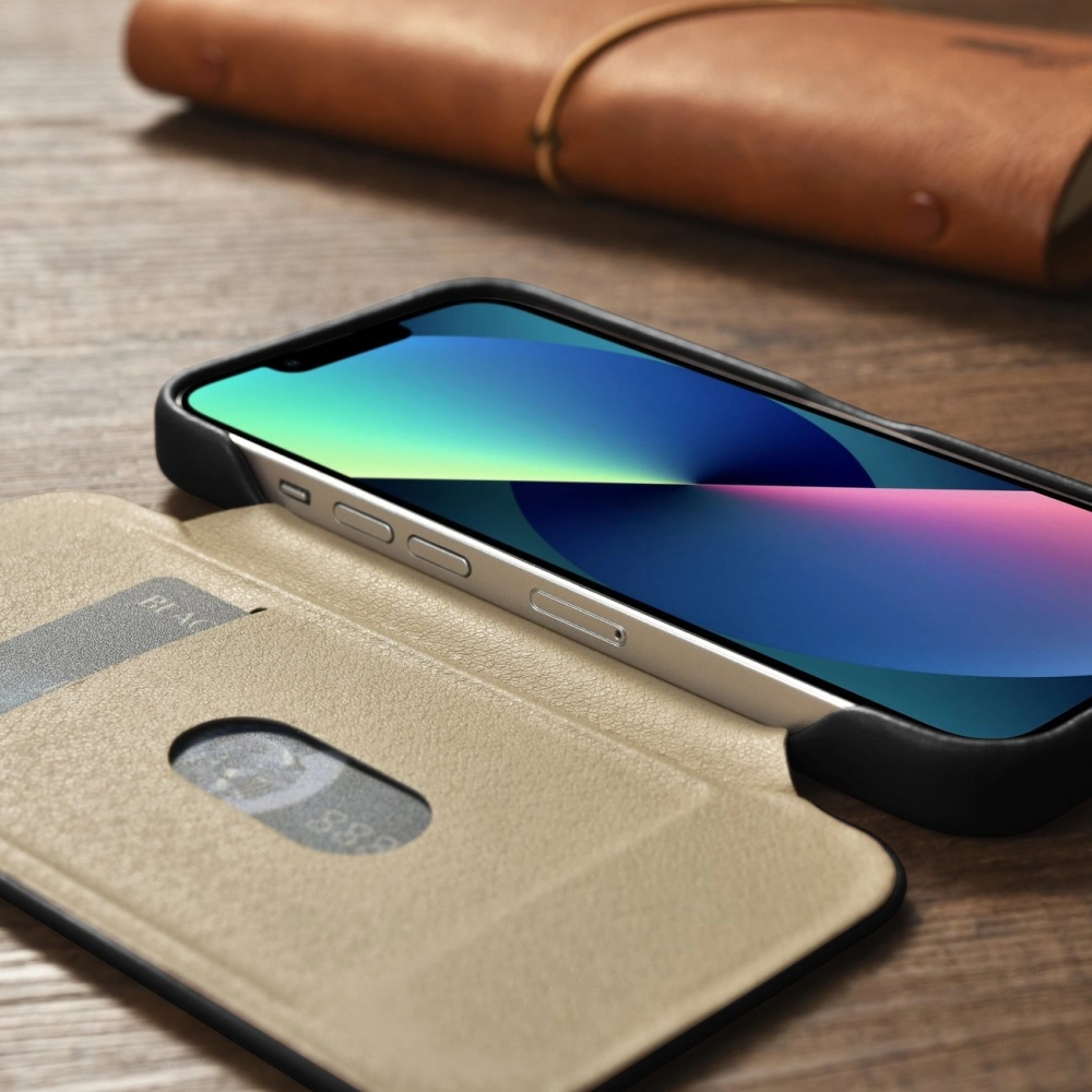 Etui iCarer CE Oil Wax Premium Leather Folio MagSafe Apple iPhone 14 Pro Max czarny