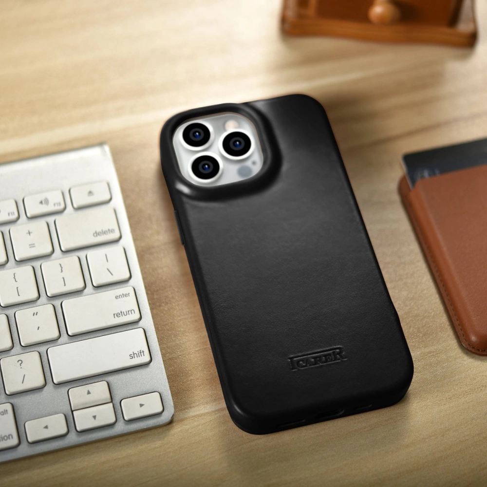 Etui iCarer CE Oil Wax Premium Leather Folio MagSafe Apple iPhone 14 Pro Max czarny