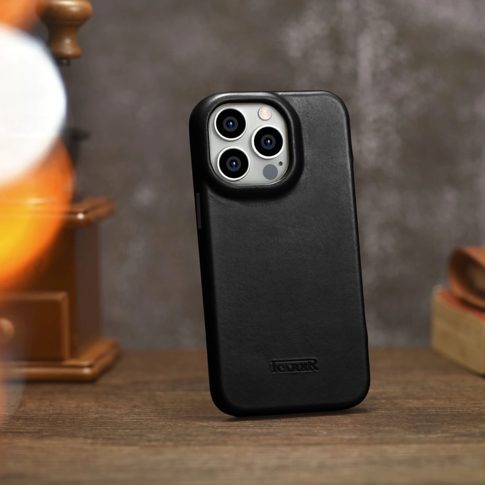 Etui iCarer CE Oil Wax Premium Leather Folio MagSafe Apple iPhone 14 Pro Max czarny