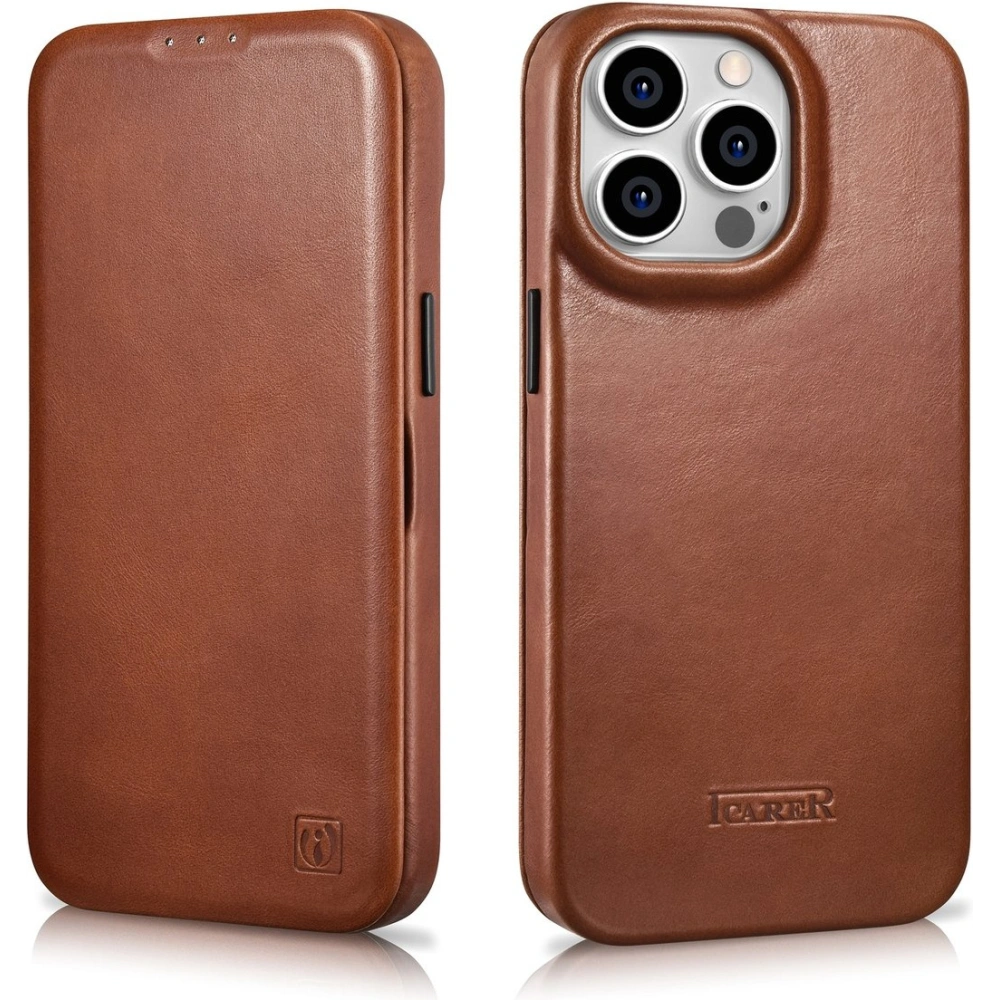 Etui iCarer CE Oil Wax Premium Leather Folio MagSafe Apple iPhone 14 Pro Max brązowy