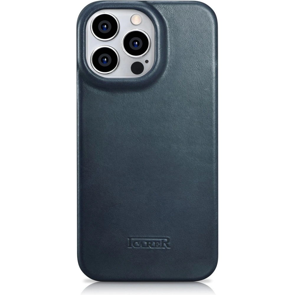 Etui iCarer CE Oil Wax Premium Leather Folio MagSafe Apple iPhone 14 Pro Max niebieski